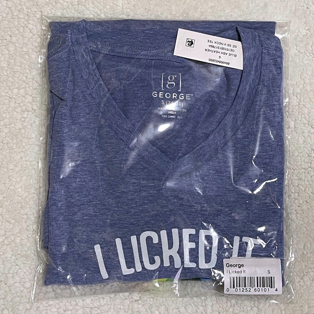 Graphic Tee I Licked It So Its Mine Rainbow Lips V Neck T Shirt Blue Size S - Picture 6 of 6